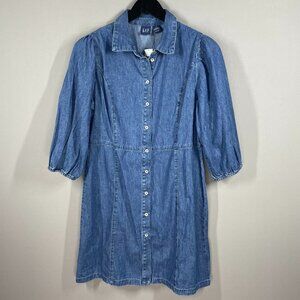 NEW Gap Dress Womens Medium blue chambray button up preppy classic casual